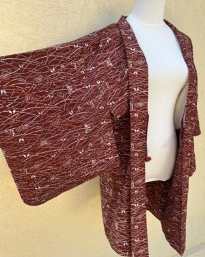 HAORI vintage papillons bordeaux, kimono veste
