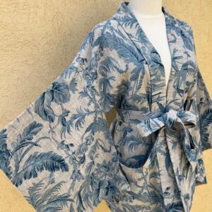 KIMOVESTE HAORI lin feuillages bleu